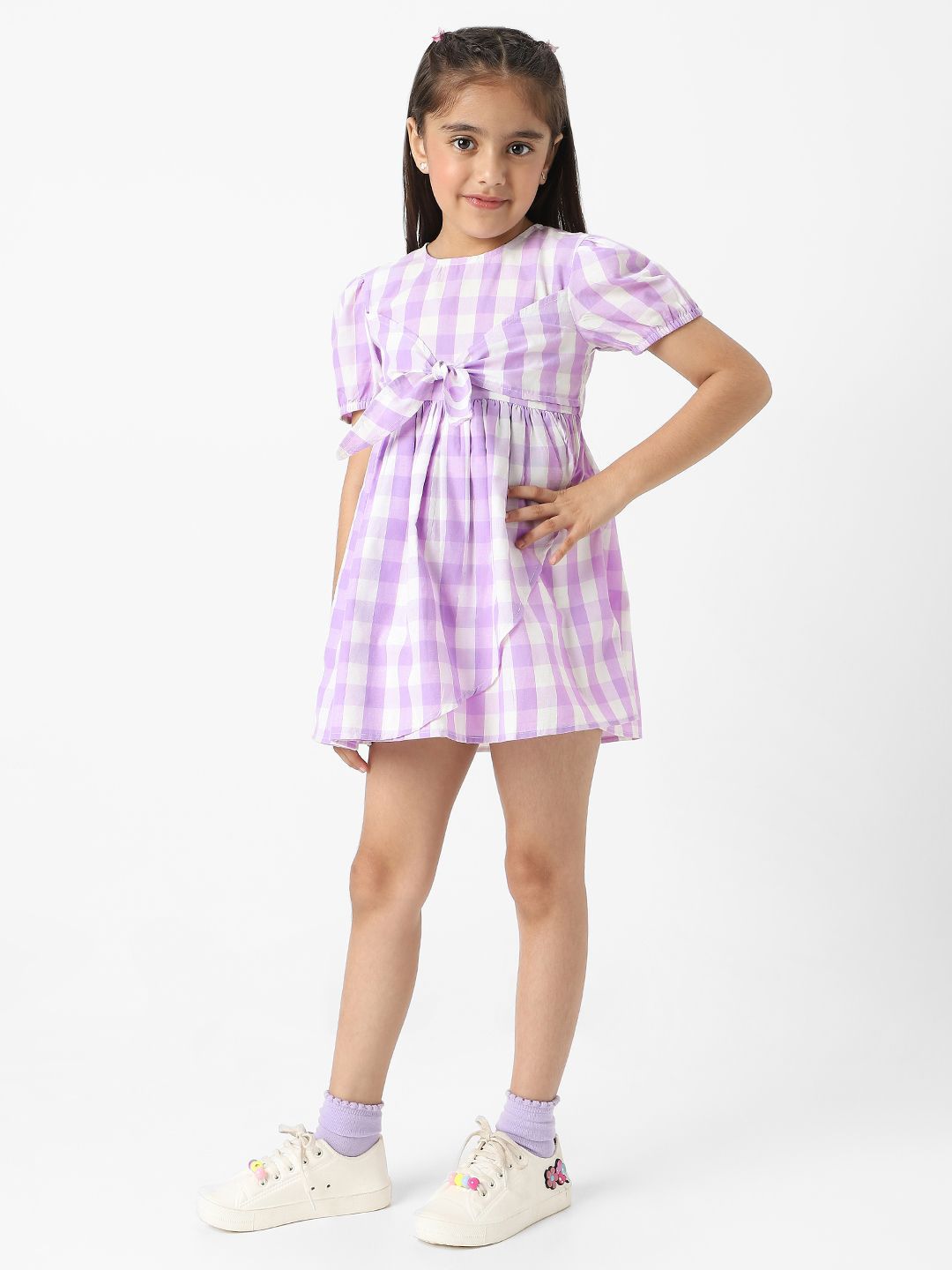 Nauti Nati Checked Puff Sleeve Fit & Flare Dress