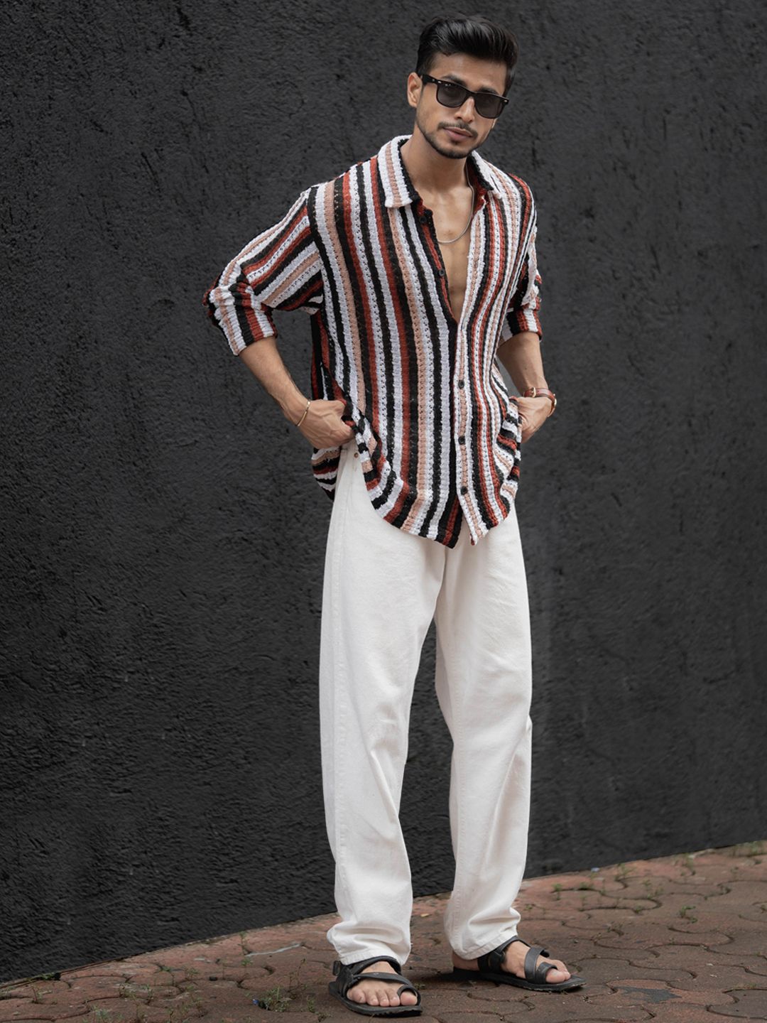 Powerlook Men Spread Collar Vertical Striped Casual Shirt