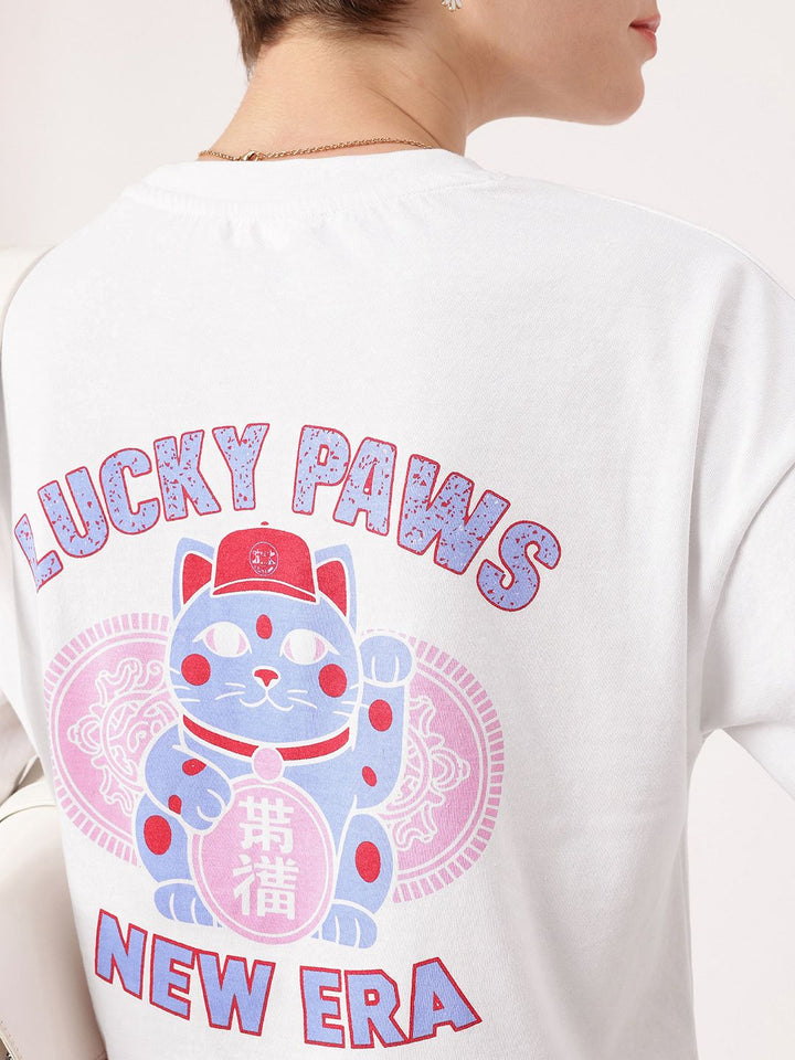 DressBerry Delightful Serendipitous Paws Printed Boxy T-shirt