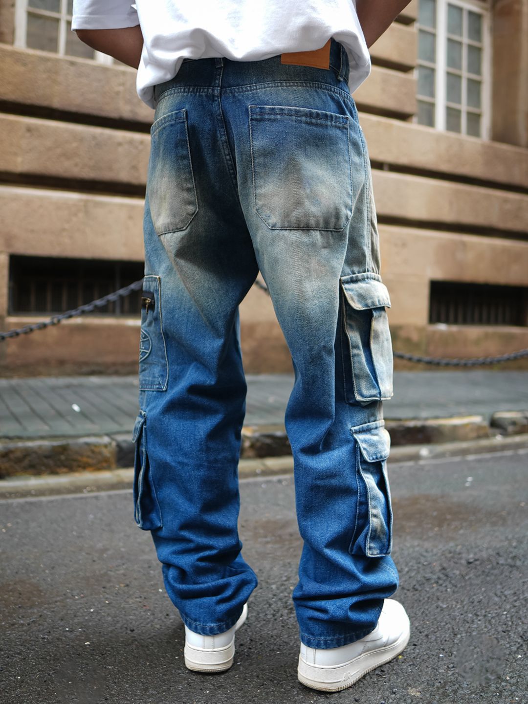 Powerlook Men Loose Baggy Fit Pure Cotton Denim Cargos