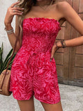 Wanita pakaian jumpsuit bercetak strapless
