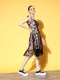 Berrylush Floral Print Net Fit & Flare Dress