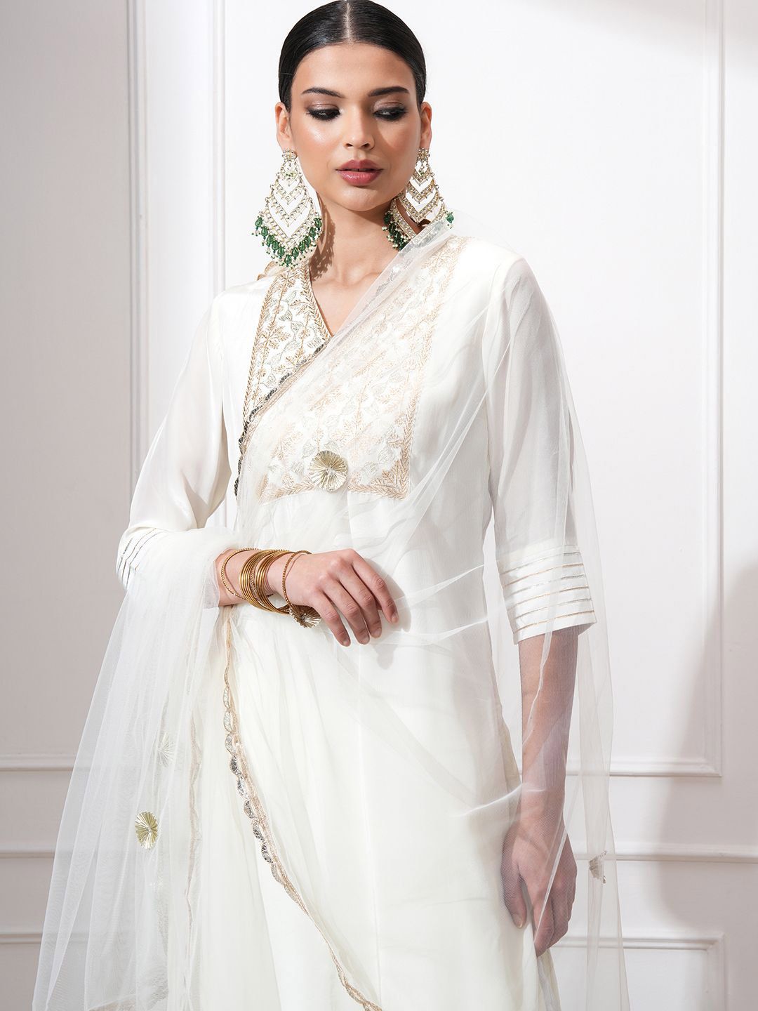 Vishudh Women Ethnic Motifs Embroidered Regular Kurta with Trousers & With Dupatta