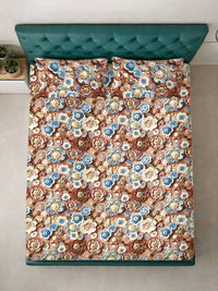 Myntra Elegant Homes Brown Floral 300 TC King Cadar dengan 2 Sarung Bantal