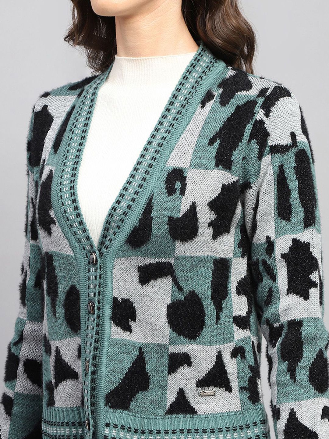 Monte Carlo Women Printed Woollen Longline Cardigan