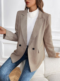 DressBerry Women Checked Lapel Collar Top