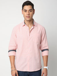 VASTRADO Men Classic Spread Collar Gingham Checked Cotton Slim Fit Casual Shirt