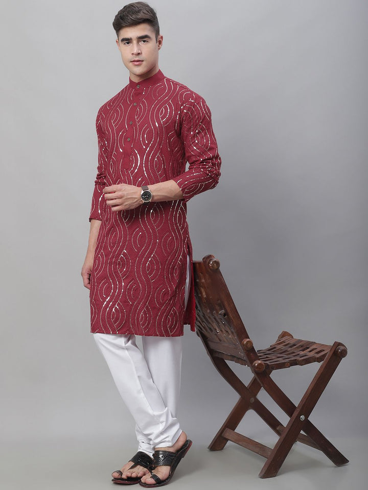 SOJANYA Sequin Embroidered Pure Cotton Kurta with Churidar
