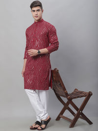 SOJANYA Sequin Embroidered Pure Cotton Kurta with Churidar