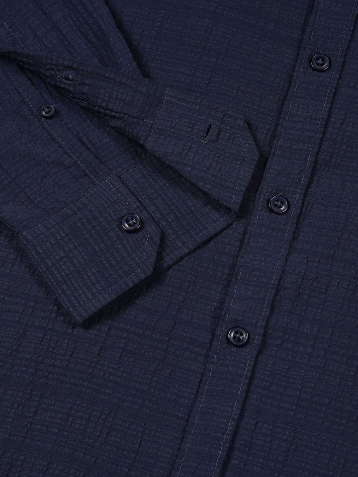 Thomas Scott Men Classic Slim Fit Spread Collar Textured Casual Shirt