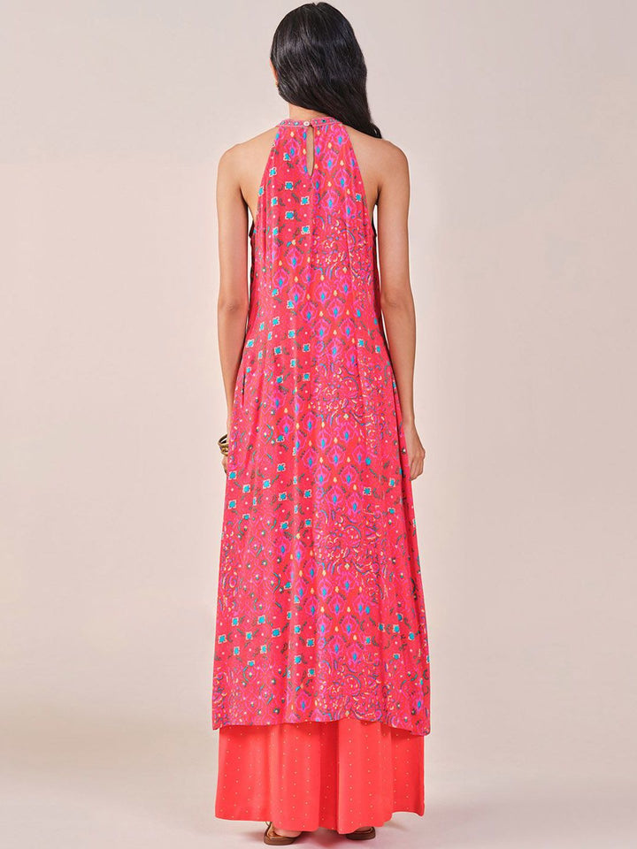 Global Desi Ethnic Motifs Printed Halter Neck Thread Work Kurta with Palazzos