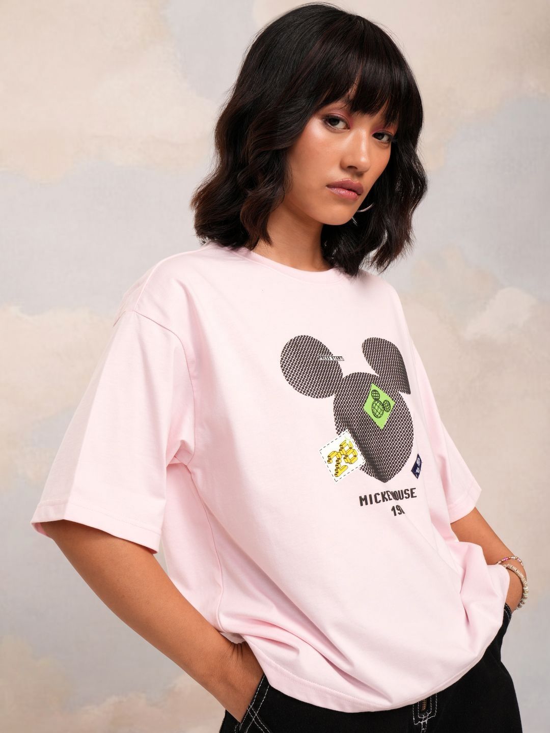 Tokyo Talkies Women Mickey Mouse Printed Boxy Tshirt