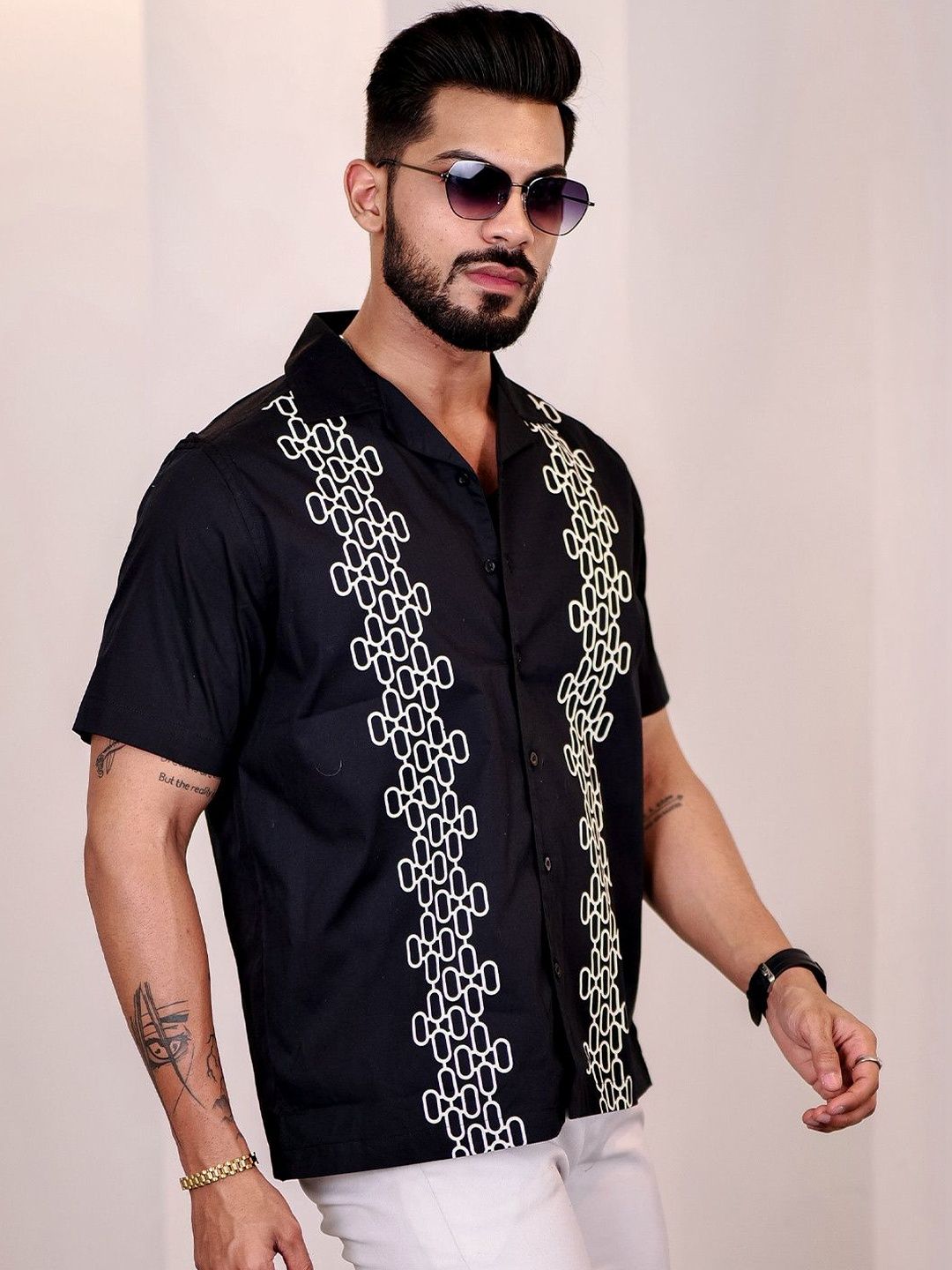 Baju Kasual Kapas Kolar Cuba Eszett Geometric Printed