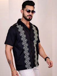 Baju Kasual Kapas Kolar Cuba Eszett Geometric Printed