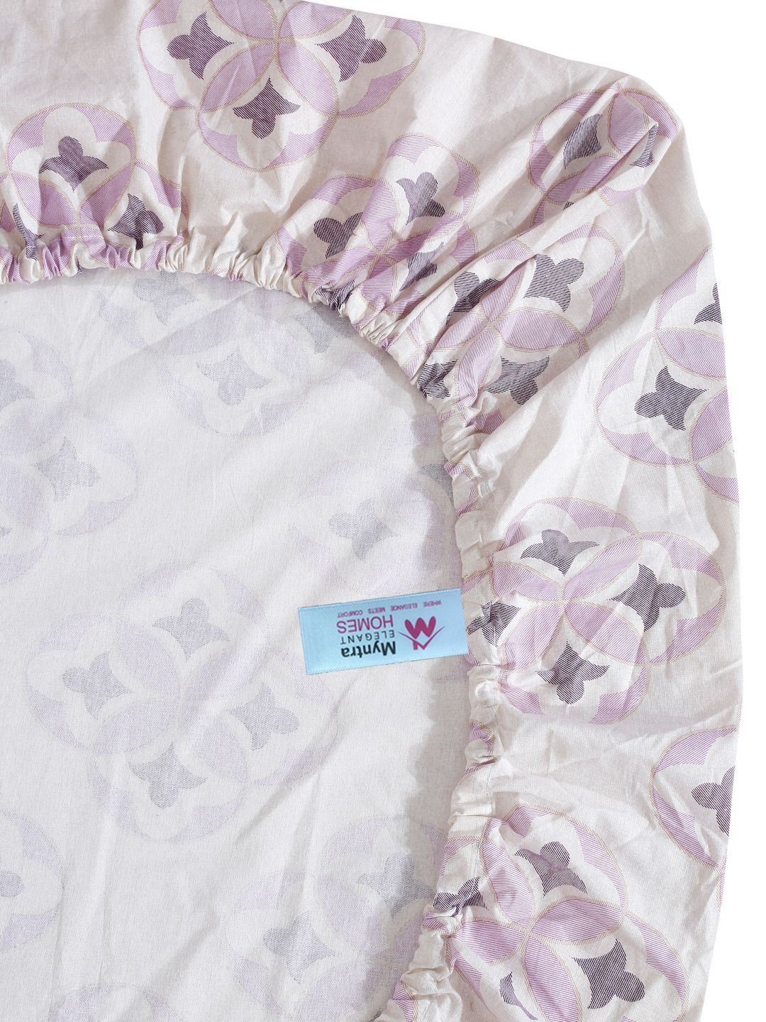 Myntra Elegant Homes White Floral Pure Cotton 400 TC Fitted King Superfine Bedsheet with 2 Pillow Covers-250 x 225 cm