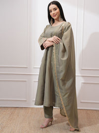 Vishudh Women Ethnic Motifs Embroidered Regular Kurta with Trousers & With Dupatta