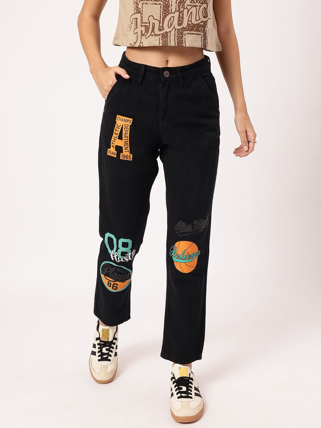 DressBerry Women Sporty Spice Printed Straight Fit Jeans