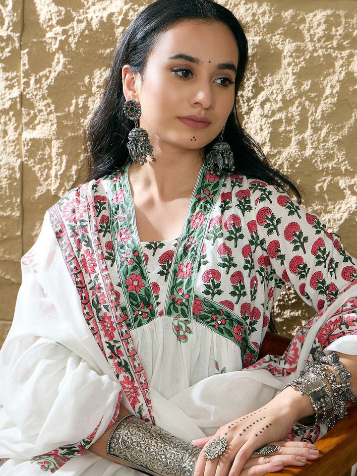 Indo Era Women Ethnic Motifs Printed Pure Cotton Kurta with Trousers & With Dupatta