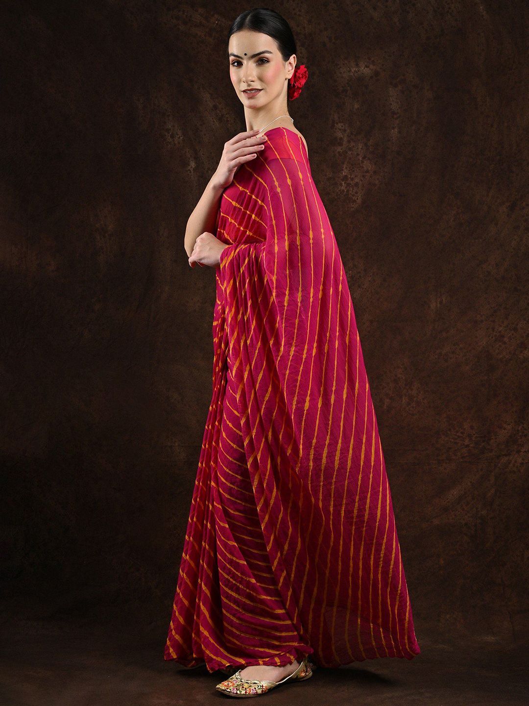 Exotic India Cabaret Leharia Tie-Dye Chiffon Saree