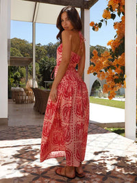 all about you Women Tropical Print Halter Neck Maxi Dress