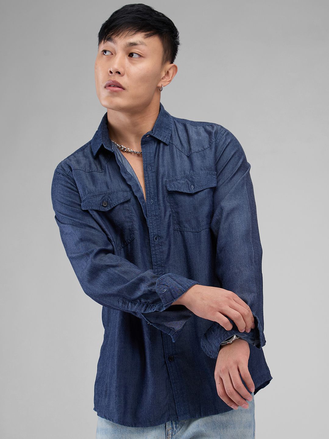 VASTRADO Men Classic Spread Collar Solid Cotton Slim Fit Casual Shirt