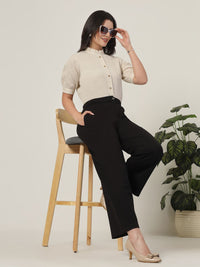 Style Quotient Women Smart Mandarin Collar Solid Cotton Formal Shirt