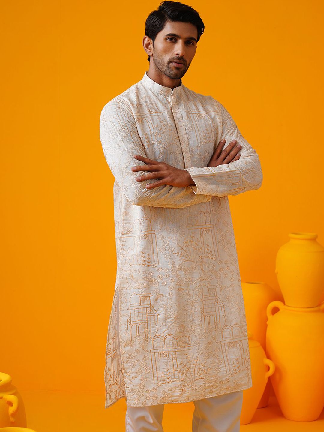 SOJANYA Ethnic Motifs Embroidered Mandarin Collar Thread Work Straight Kurtas