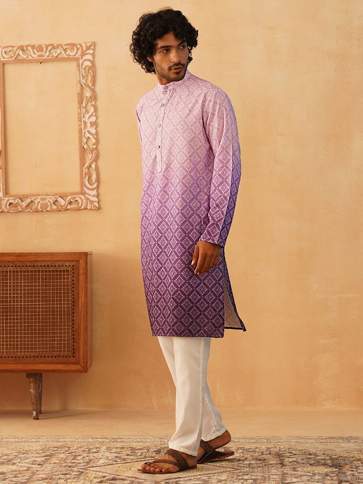 Jompers Floral Printed Sequinned Mandarin Collar Kurta With Trousers