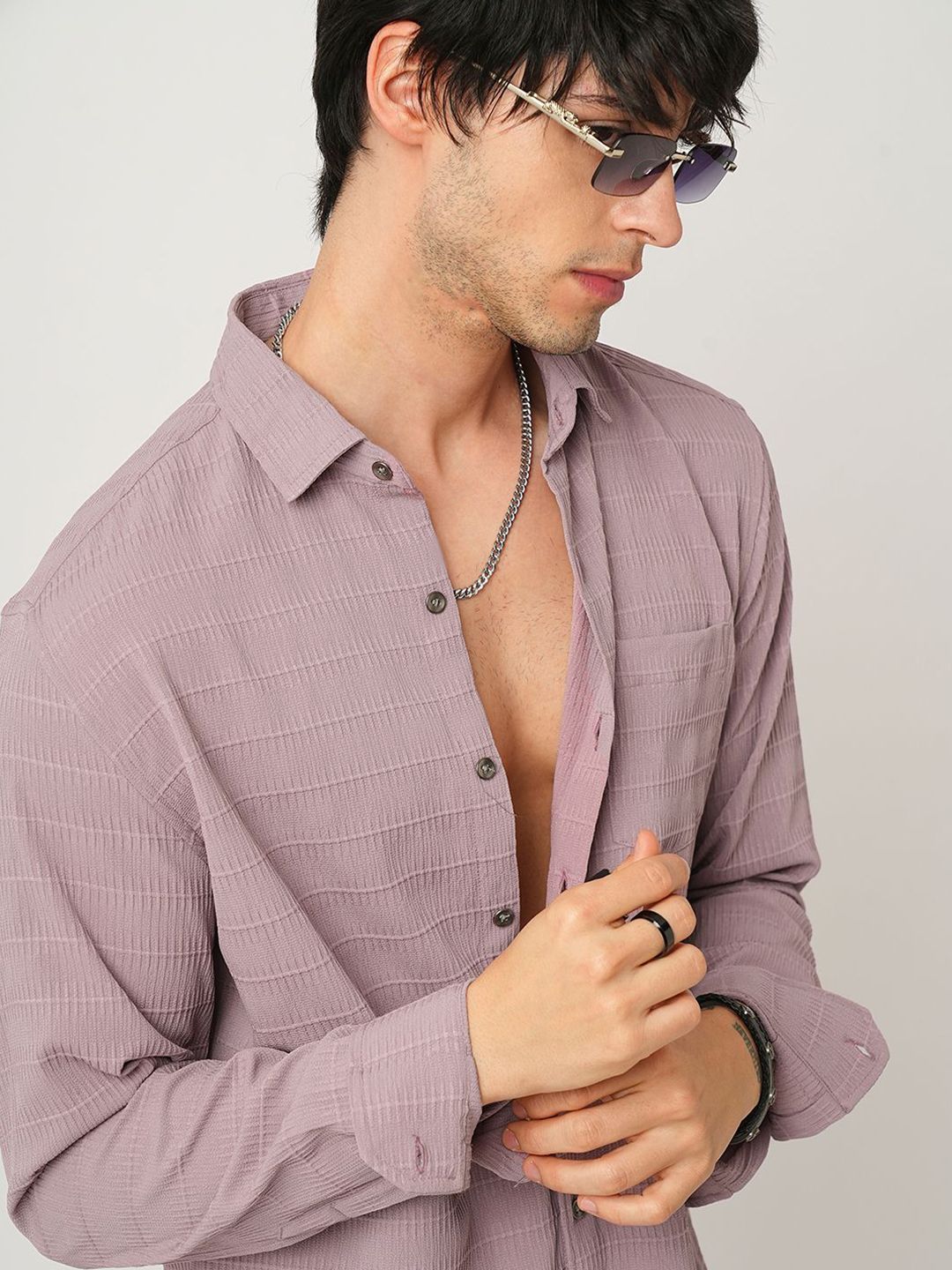 VASTRADO Men Classic Cutaway Collar Textured Slim Fit Casual Shirt
