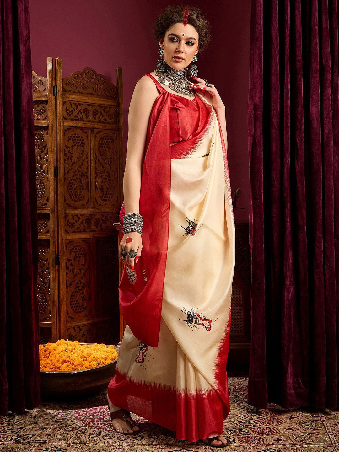 Saree mall Ethnic Motifs Printed Durga Puja Saree