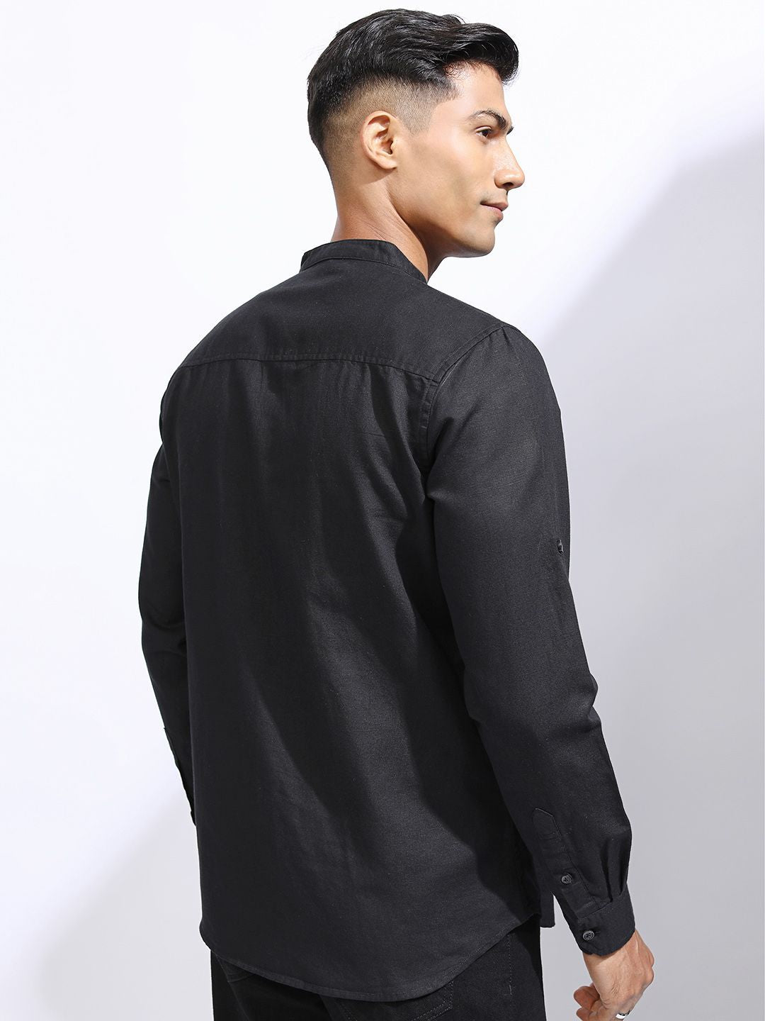 "LOCOMOTIVE Premium Men Cotton Linen Roll-Up Sleeve  Casual Regular Fit Shirt