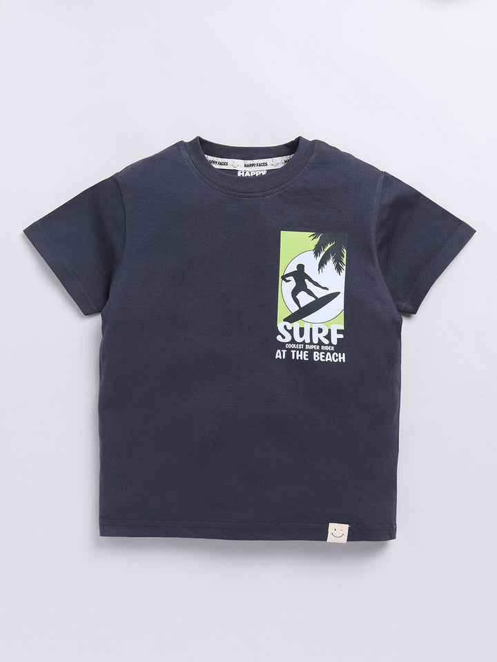 Happy Faces Boys Pure Cotton Typography & Graphic Printed T-shirt