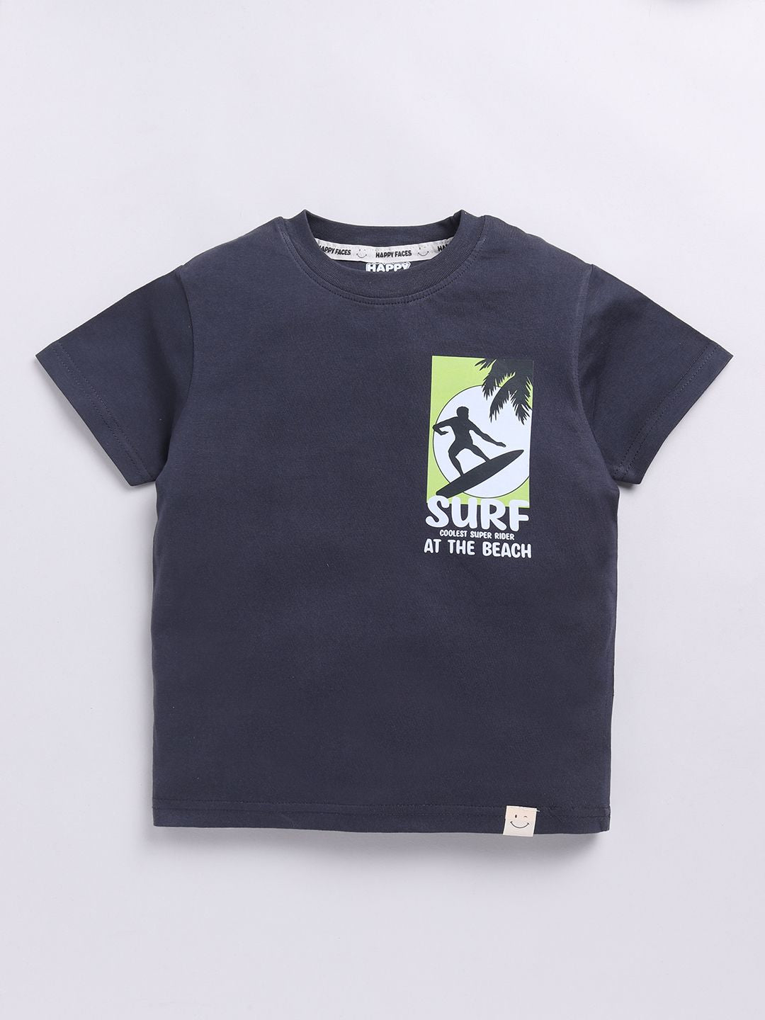 Happy Faces Boys Pure Cotton Typography & Graphic Printed T-shirt