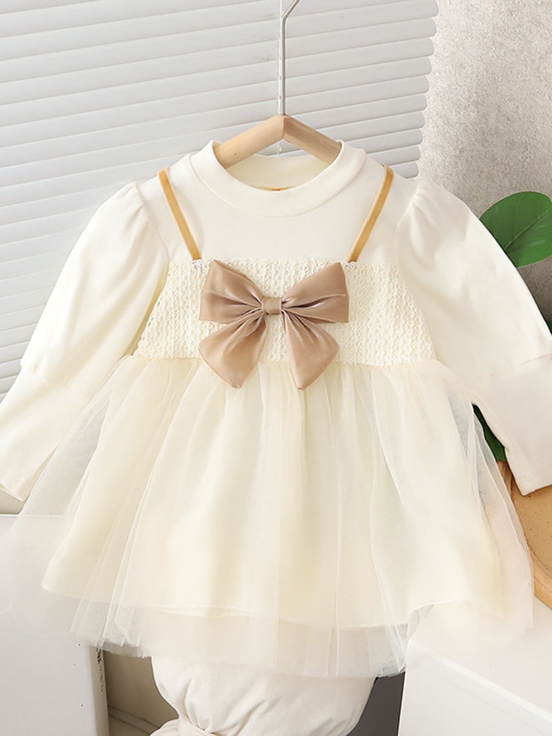 YK Girls Fit & Flare Dress with Bow Applique