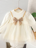 YK Girls Fit & Flare Dress with Bow Applique