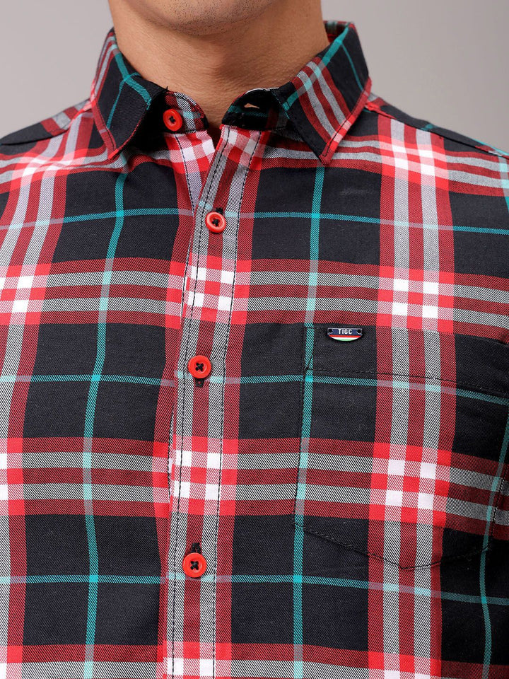 The Indian Garage Co Men Cutaway Collar Checked Cotton Slim Fit Casual Shirt