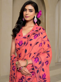 KALINI Orange Pure Cotton Woven Design Sarees