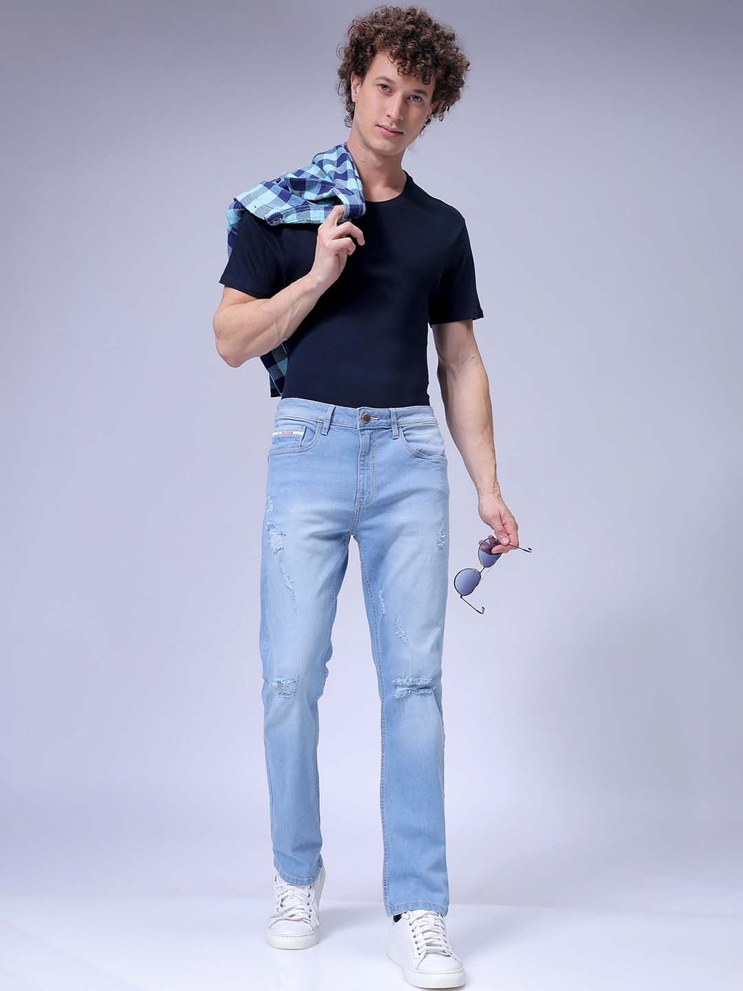 The Indian Garage Co Men Straight Fit Heavy Fade Stretchable Jeans