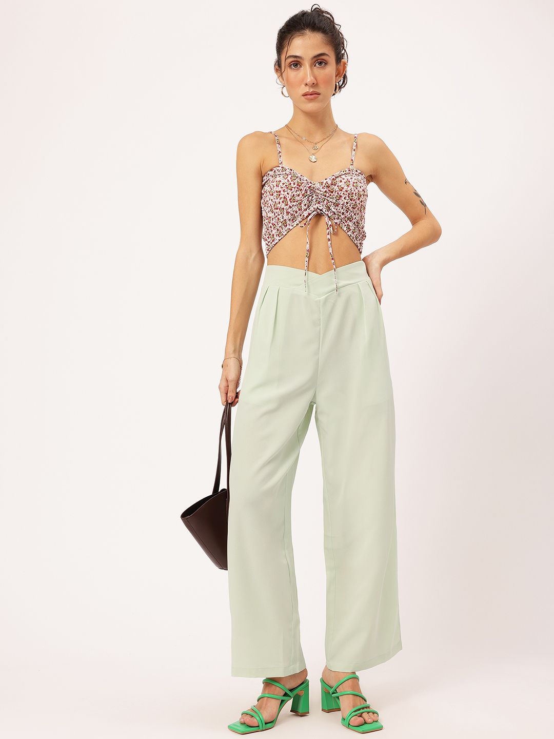 DressBerry Women Elegant Essence Stylised Waist High-Rise Pleated Trousers