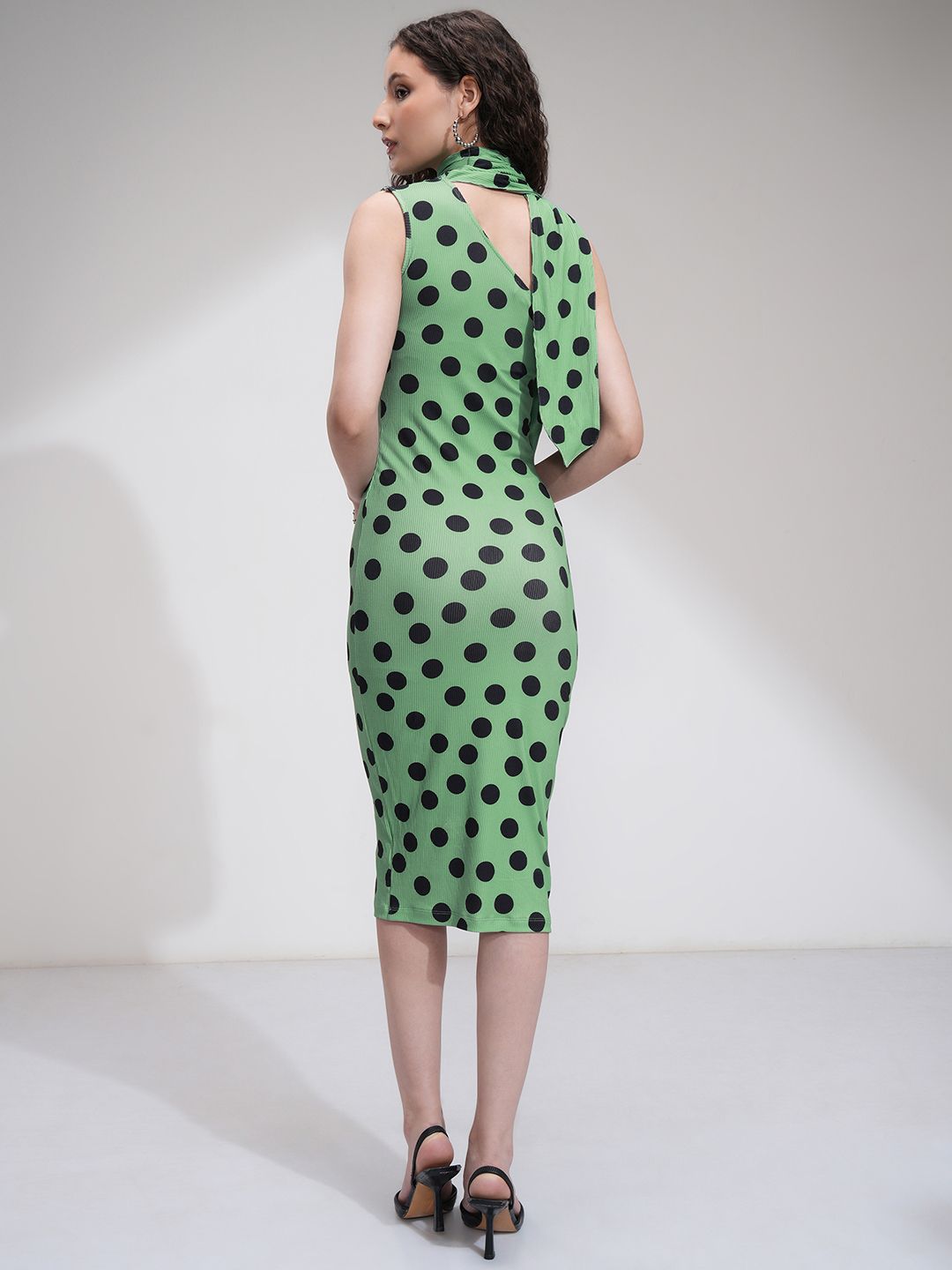 Tokyo Talkies Women Polka Dot One Shoulder Rib Midi Dress