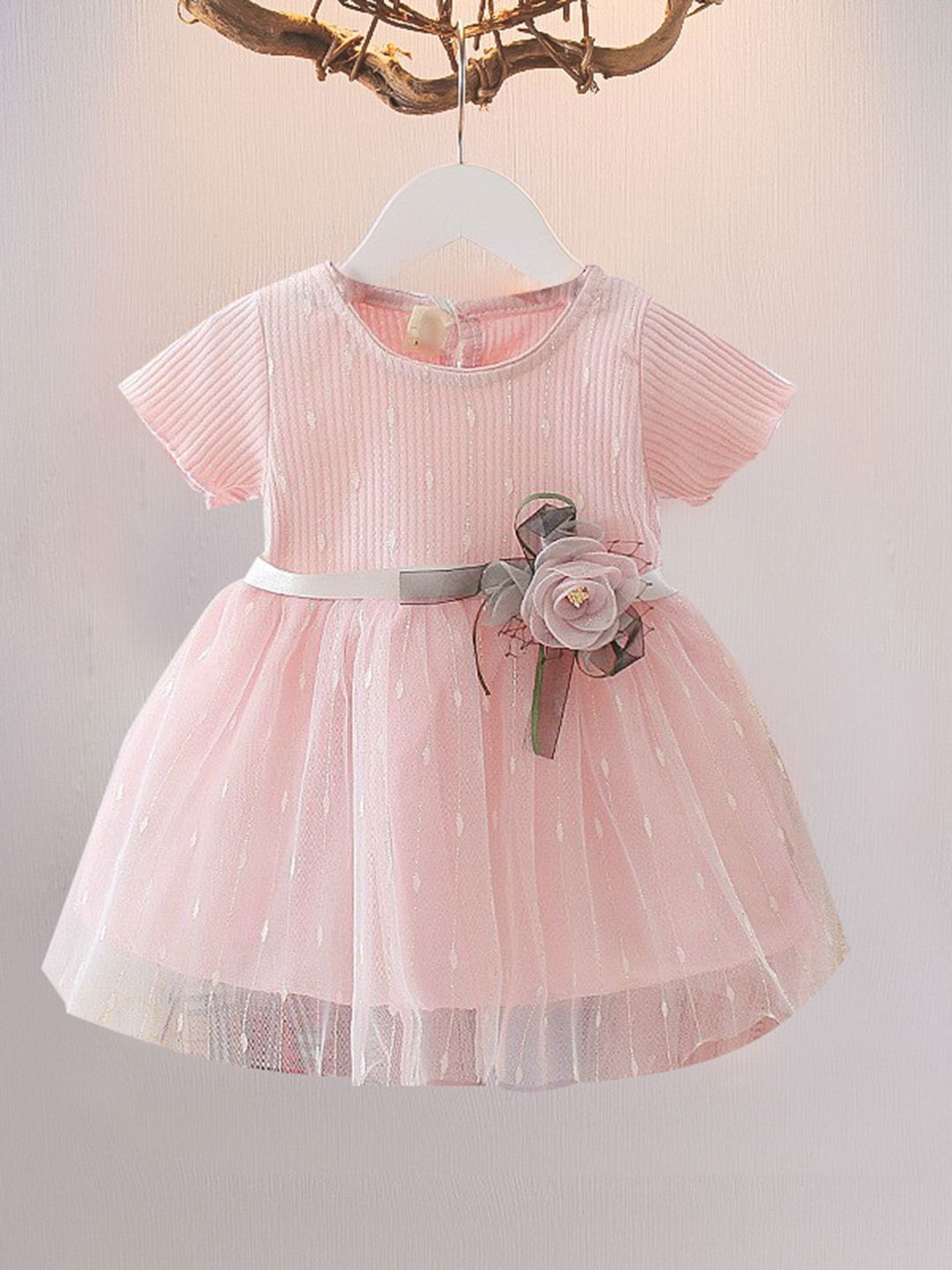 YK Striped Girls Fit & Flare Midi Dress
