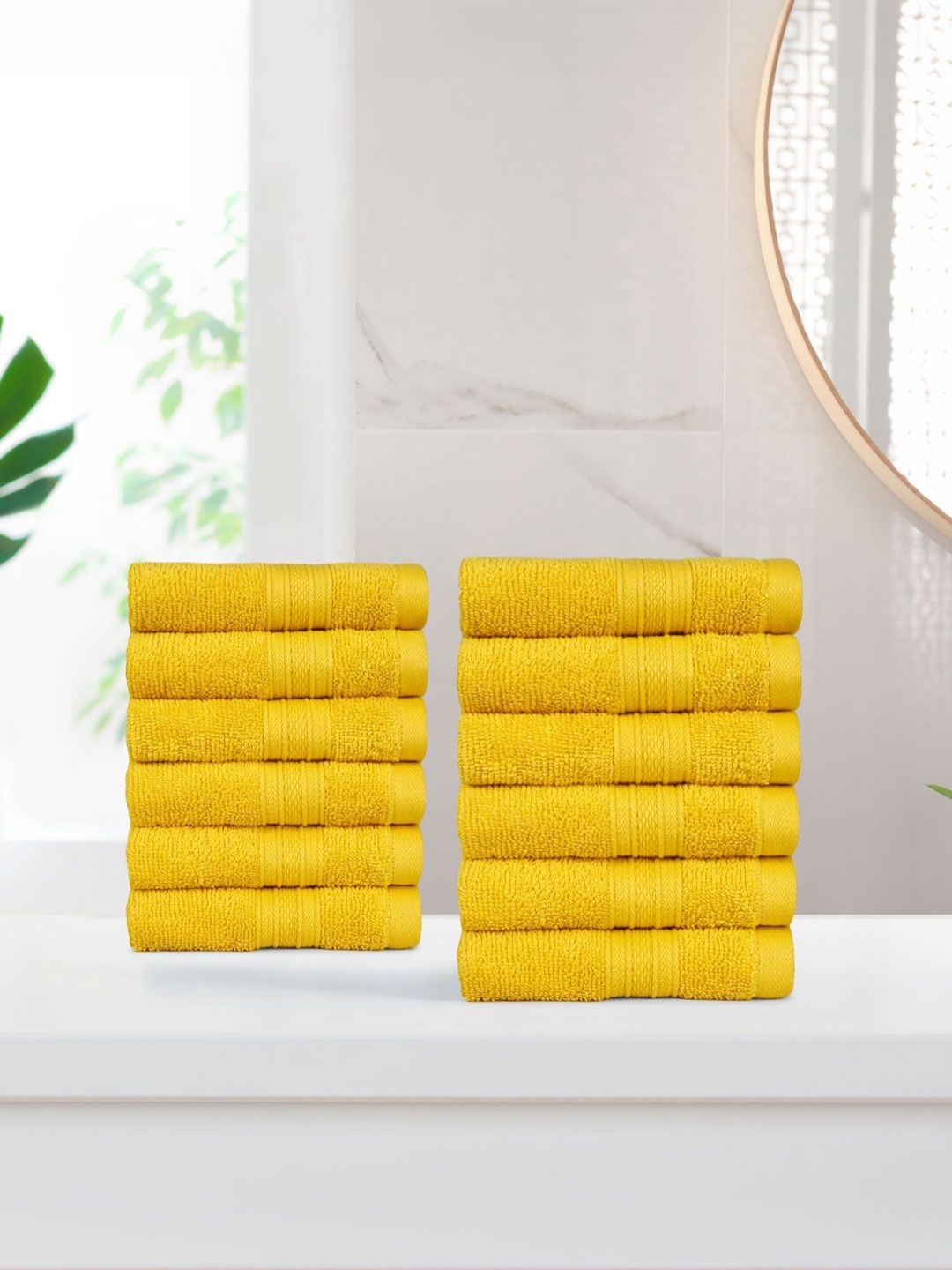 MYTRIDENT Yellow 12 Pieces 500 GSM Pure Cotton Face Towels
