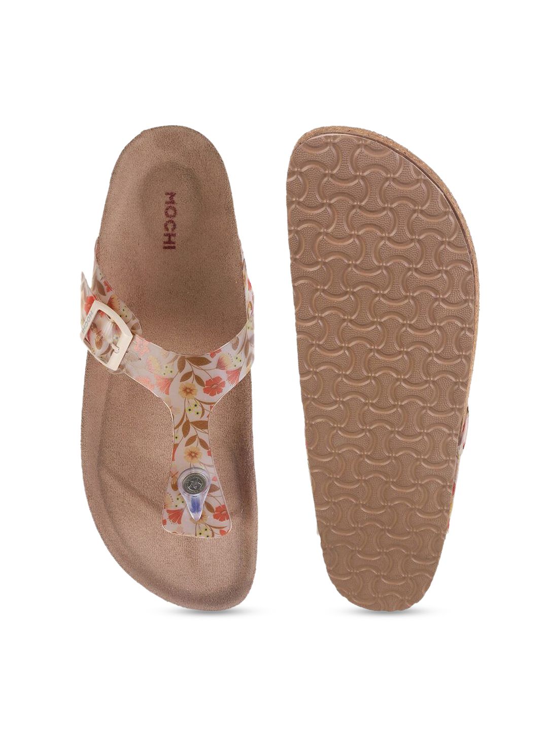 Mochi Women Printed Open Toe Flats with Buckles