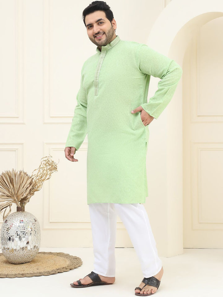 SOJANYA PLUS Woven Design Mandarin Collar Pure Cotton Straight Kurta with Pyjamas