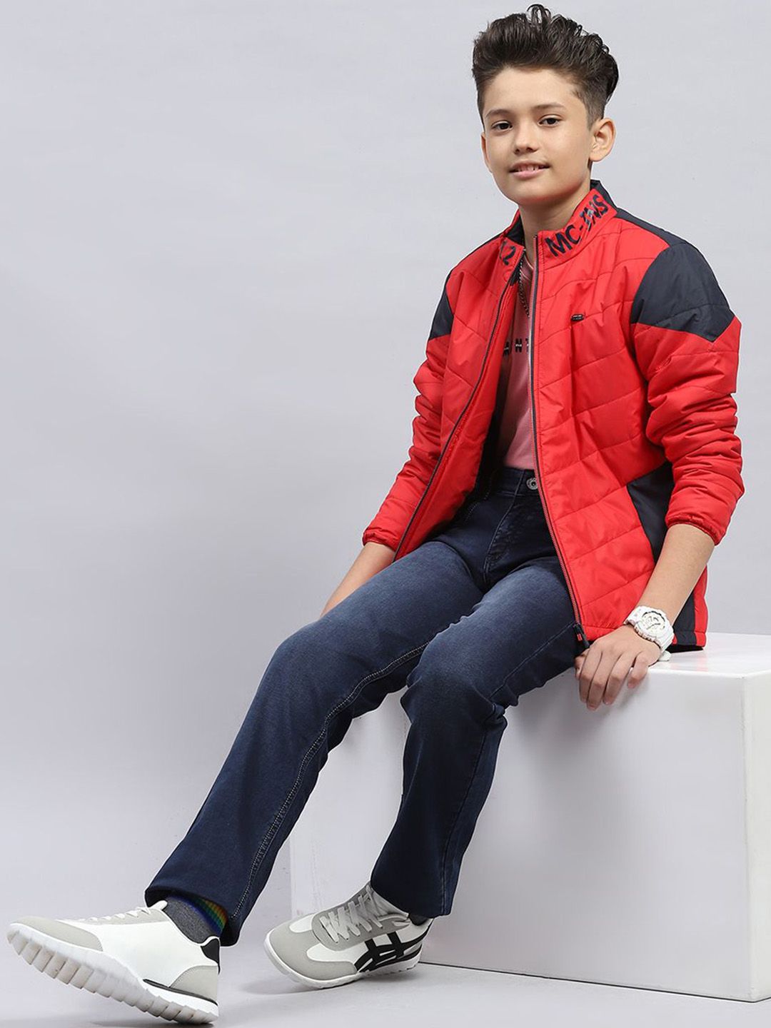 Monte Carlo Boys Mock Collar Colourblocked Casual Padded Jacket