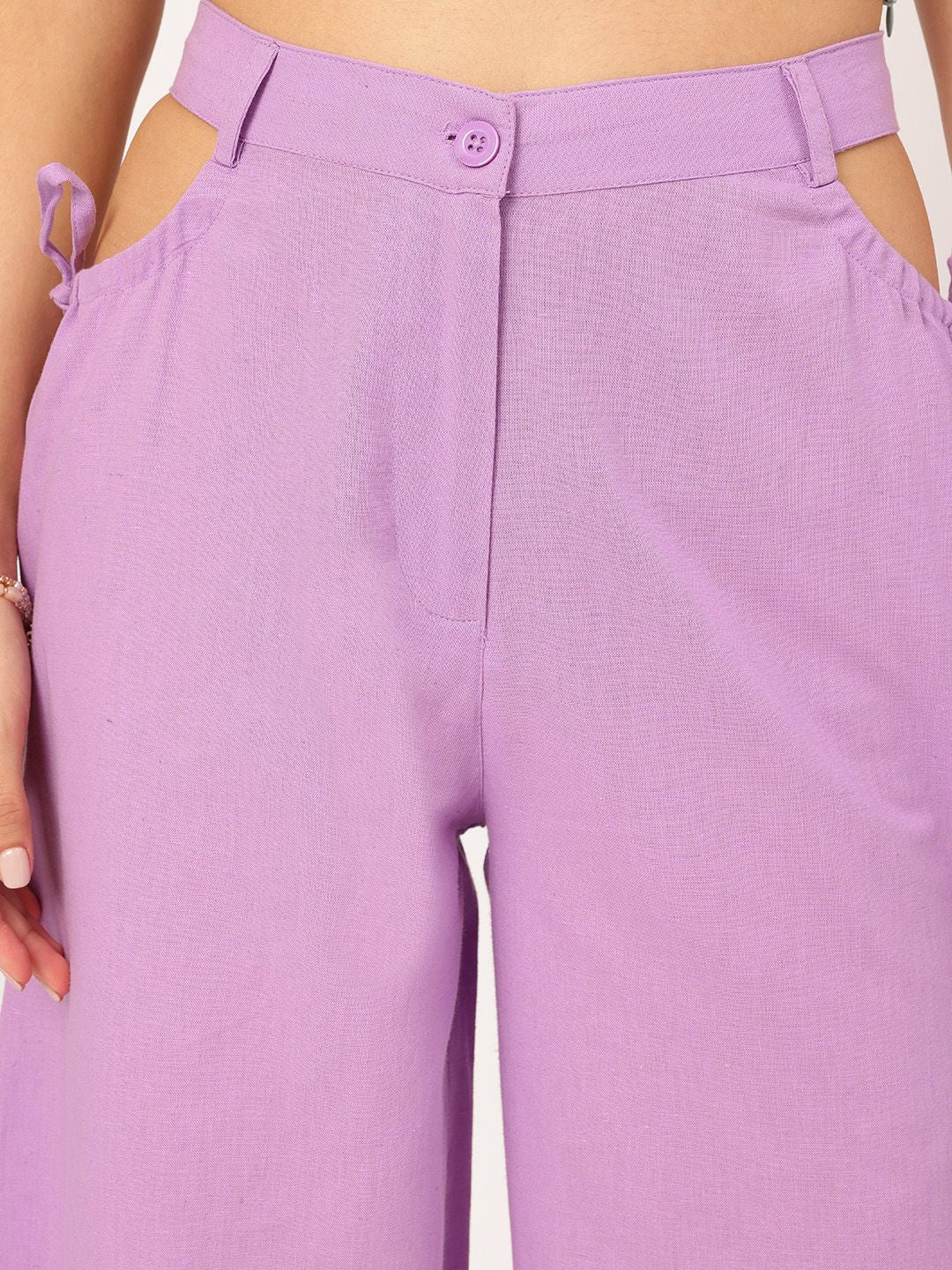 DressBerry Women Chic Rebellion Cut-Out Detail Trousers with Bow-Detail