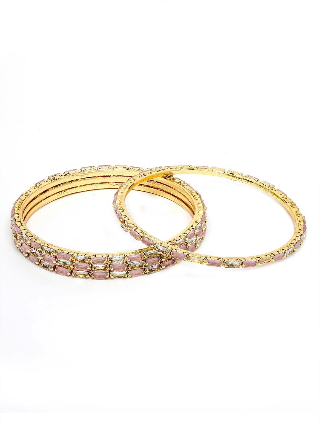 KARATCART Set Of 4 Gold-Plated American Diamond Studded Bangles