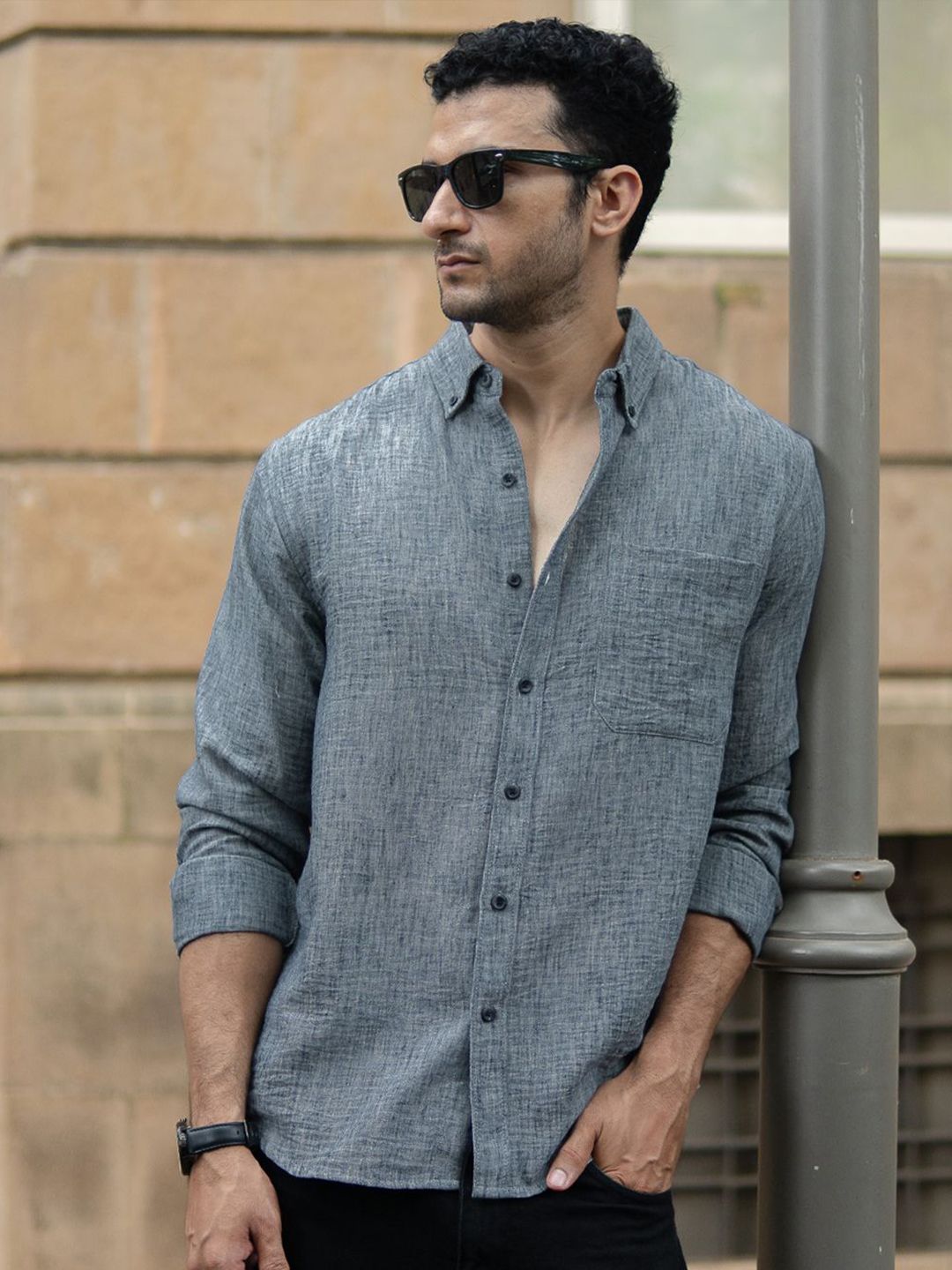 Powerlook Textured Button-Down Collar Shirt
