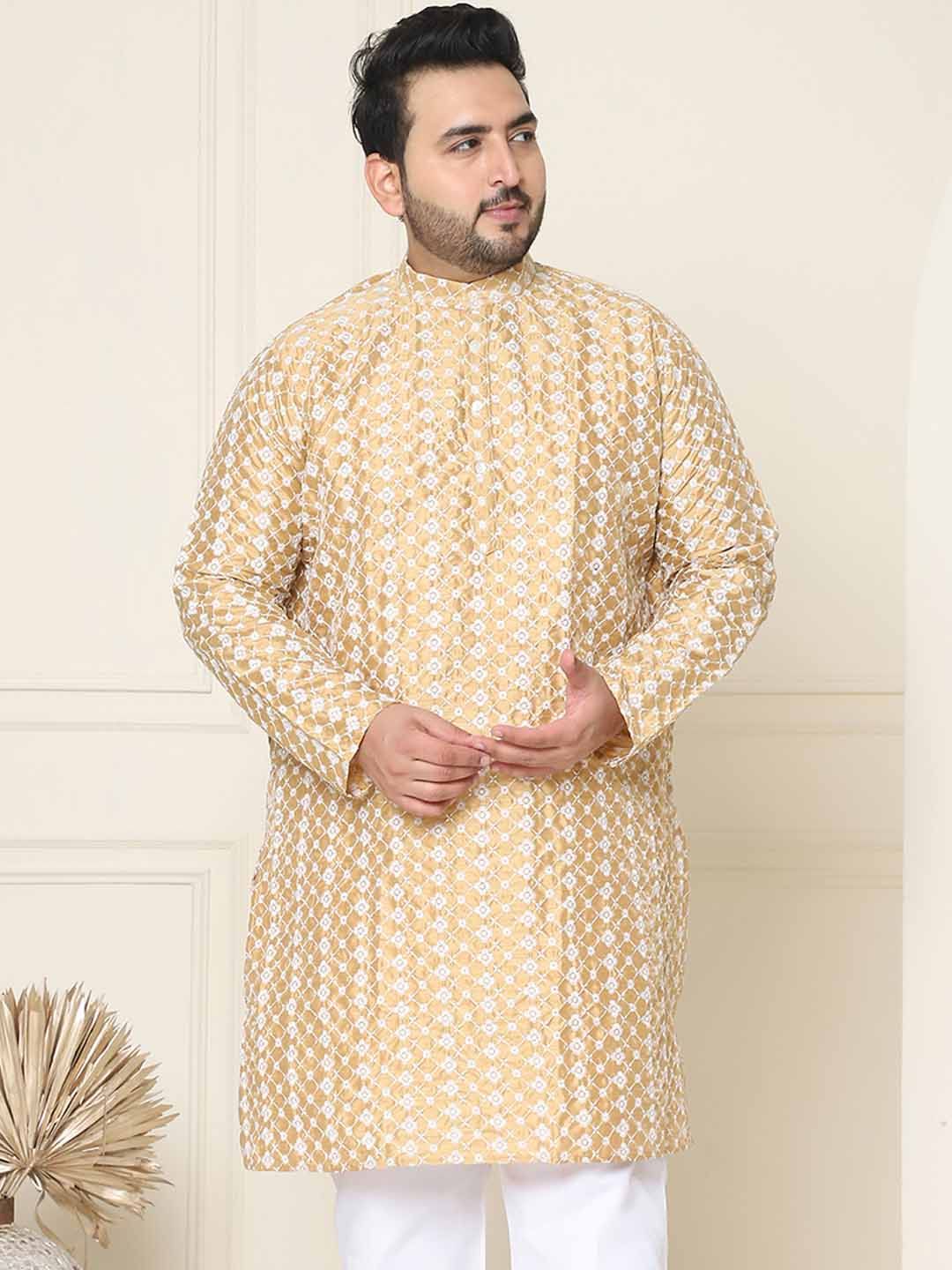 SOJANYA PLUS Motif Etnik Bersulam Benang Kolar Jalinan Kerja Kurta Lurus