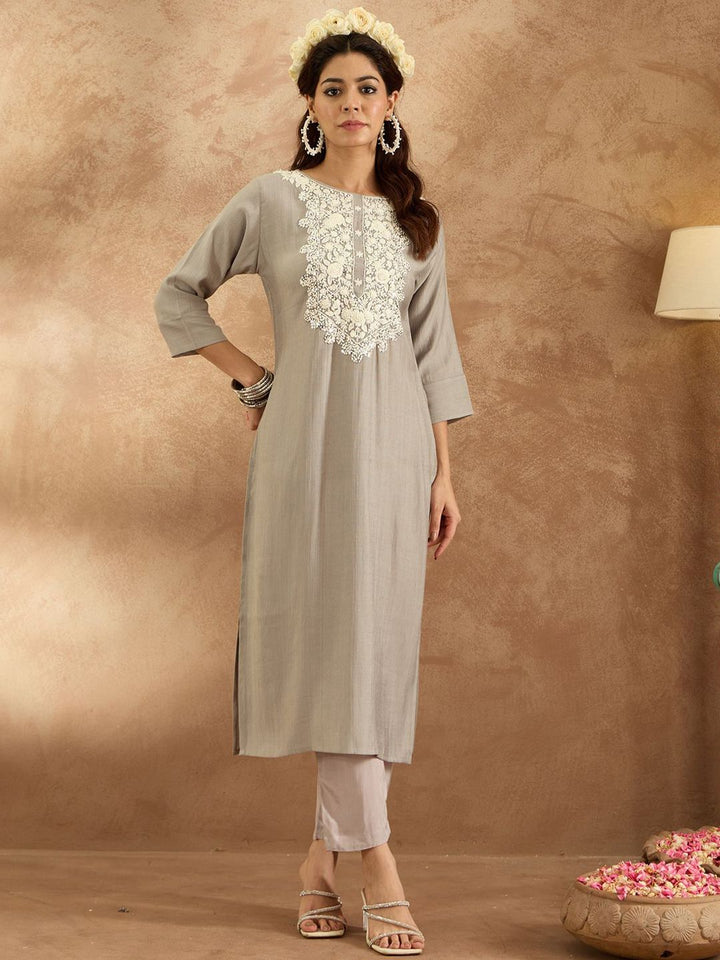Indo Era Women Ethnic Motifs Embroidered Regular Thread Work Kurta with Trousers